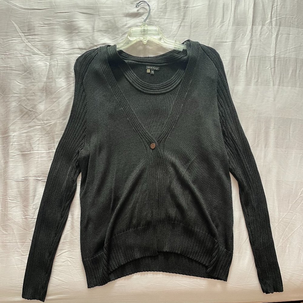 Black Anne Klein Cardigan + Tank Set, Plus Size (2X)